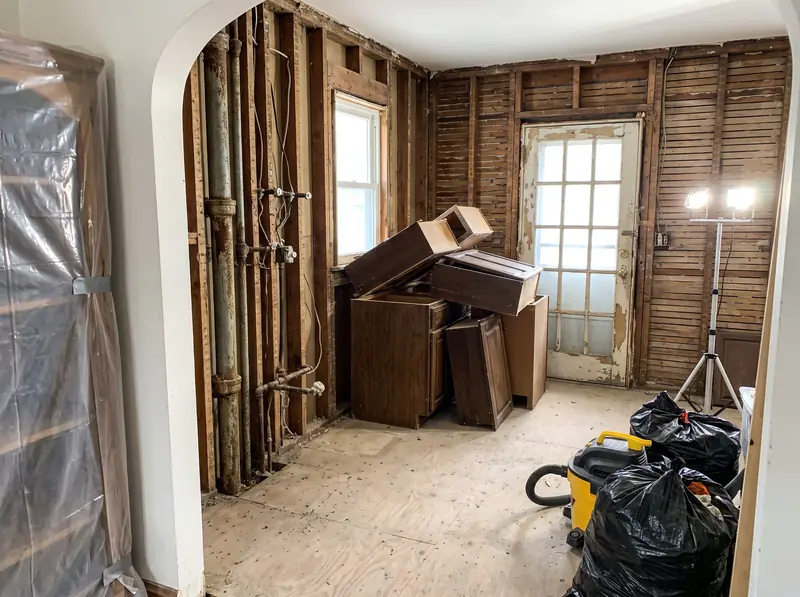 Kitchen gutted to the studs on demolition day